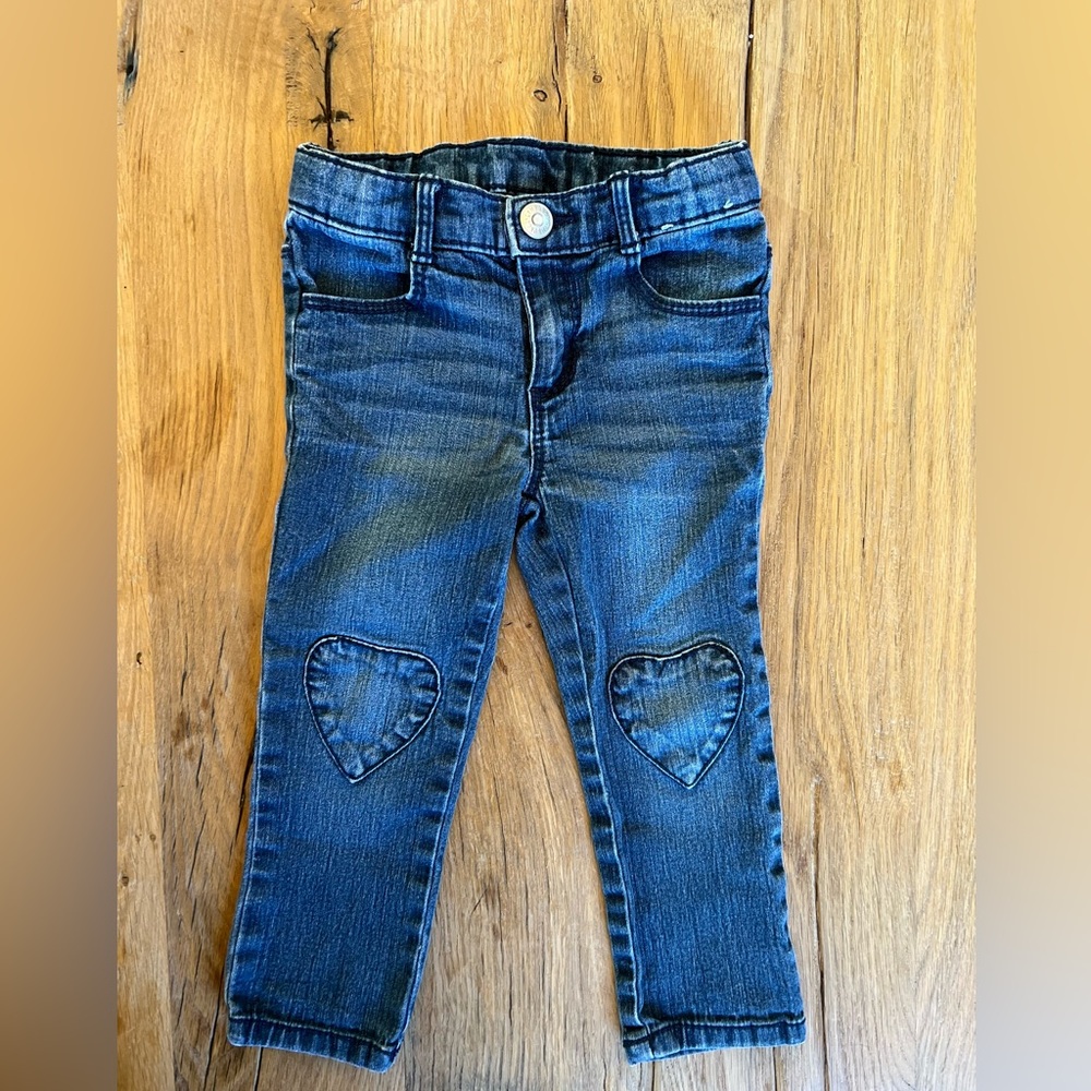 Gymboree. 18-24 months. Slim fit, stretchy, heart patched knees jeans